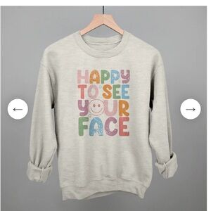 Happy Face Graphic Sweatshirt - Cream